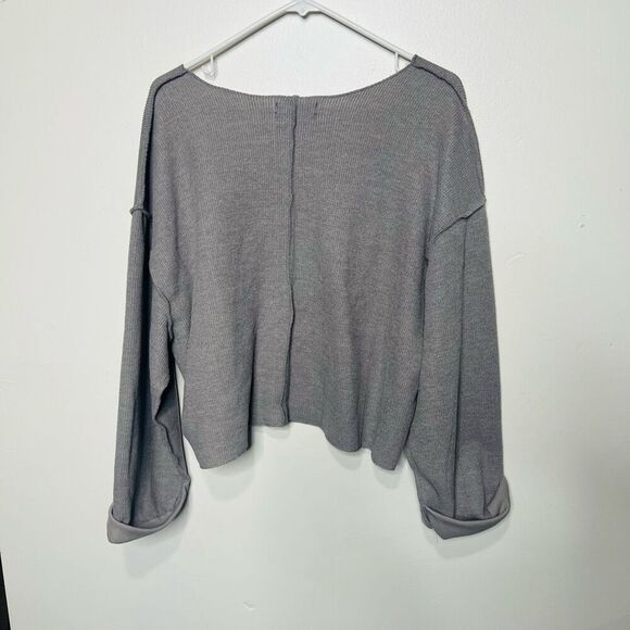 Urban Outfitters Jax Oversized Cropped Ribbed Sweatshirt Gray Sz Large - Picture 8 of 10